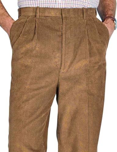 Chums Men's HIGH-Rise Pants Luxury Cotton Corduroy Trousers Fawn2