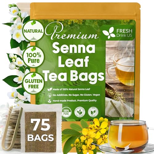 Image of FreshDrinkUS, Premium 75 Senna Leaf Tea Bags, 100% Natural & Pure from Senna Leaves. Loose Leaf Senna Herbal Tea, Made with Natural Material Tea Bags. No Sugar, No Caffeine, No Gluten, Vegan.
