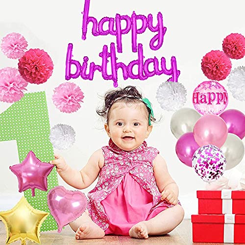 Image of Crackles Happy Birthday Pink Foil Balloons in Small Letters Lower Case for Decorations