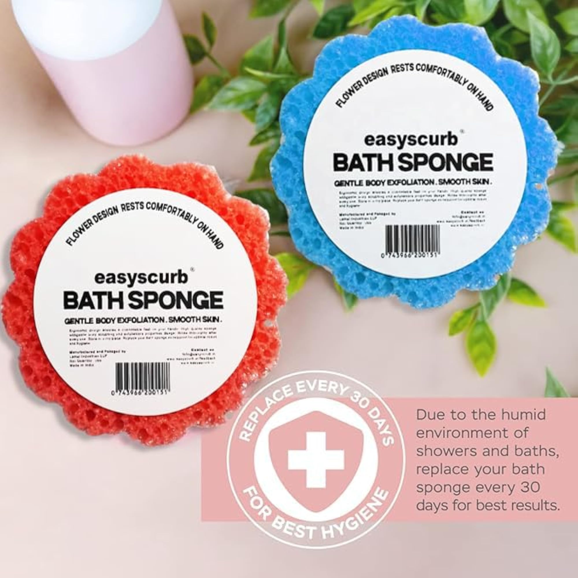 EasyScrub Bath Sponge Pack of 2 in Pink & Blue