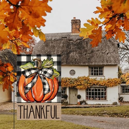 Avoin Colorlife GARDENFLAG-FALL-3045-155TH Fall Thanksgiving Garden Flag Double Sided, Pumpkin Thankful Holiday Buffalo Plaid Yard Outdoor Decoration 12X18 Inch thumb #2