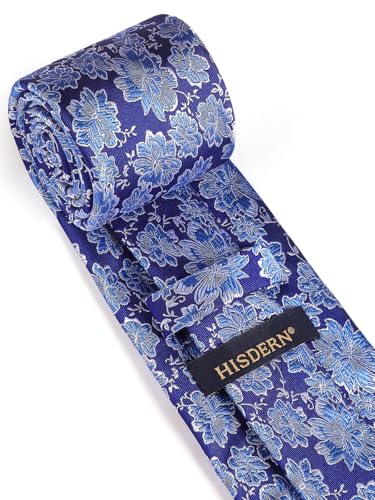 Image of HISDERN Extra Long Ties for Men Classic Floral Tie and Pocket Square Elegant Silk Necktie Handkerchief Set Wedding Party