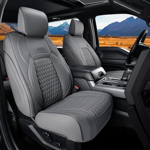 Image of Coverado JK Seat Covers for Jeep Wrangler, Leather Front Seat Covers for Automotive Truck Wrangler Seat Covers Custom Fit for 2013-2017 Jeep Wrangler 2-Door /4-Door, Full Coverage Seat Cushion(Gray)