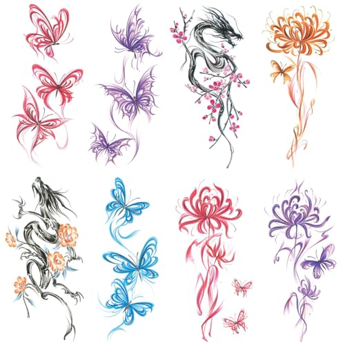 Oottati 8 Sheets Arm Waterproof Body Art Temporary Tattoos Colorful