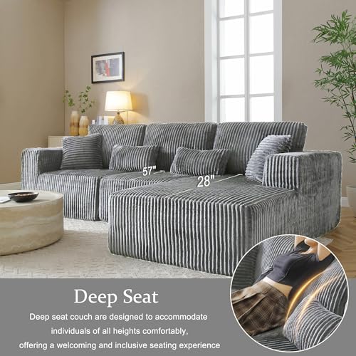 Image of 108 inch Boneless Cloud Sectional Couches for Living Room, Comfy Fluffy L Shaped Memory Foam Deep Seat Boneless Couch, Modular Sectional Sofa with Right Facing Chaise, Dark Grey