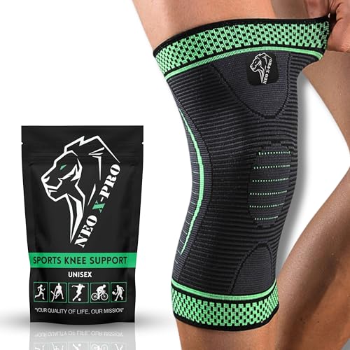 NEO X-PRO Rodilleras Menisco y Ligamento – Rodillera Deportiva de Compresión Elástica – Rodillera Running para Deporte y Gym – Hombre Mujer – Knee Support – Joelheira (Verde, L)