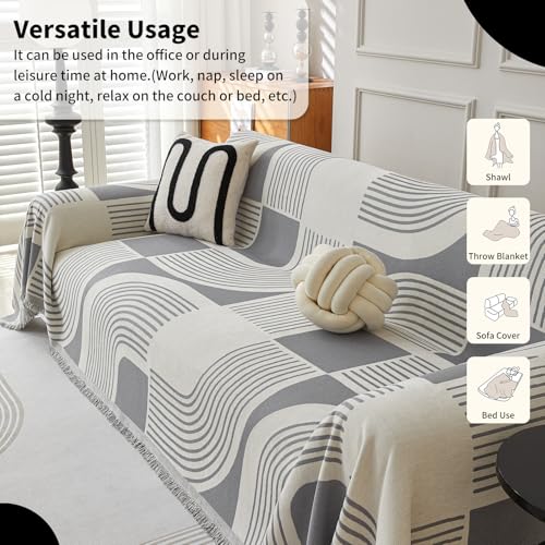 WEYOND Boho Couch Cover Sofa Covers Washable, Chenille Couch Covers for 3 Cushion Couch Sofa Pet Friendly, Bohemian Sofa Slipcovers for Sectional Sofa, Love Seat, 2 3 4 Seater (71" x 118", Grey) by WEYOND - Image 5