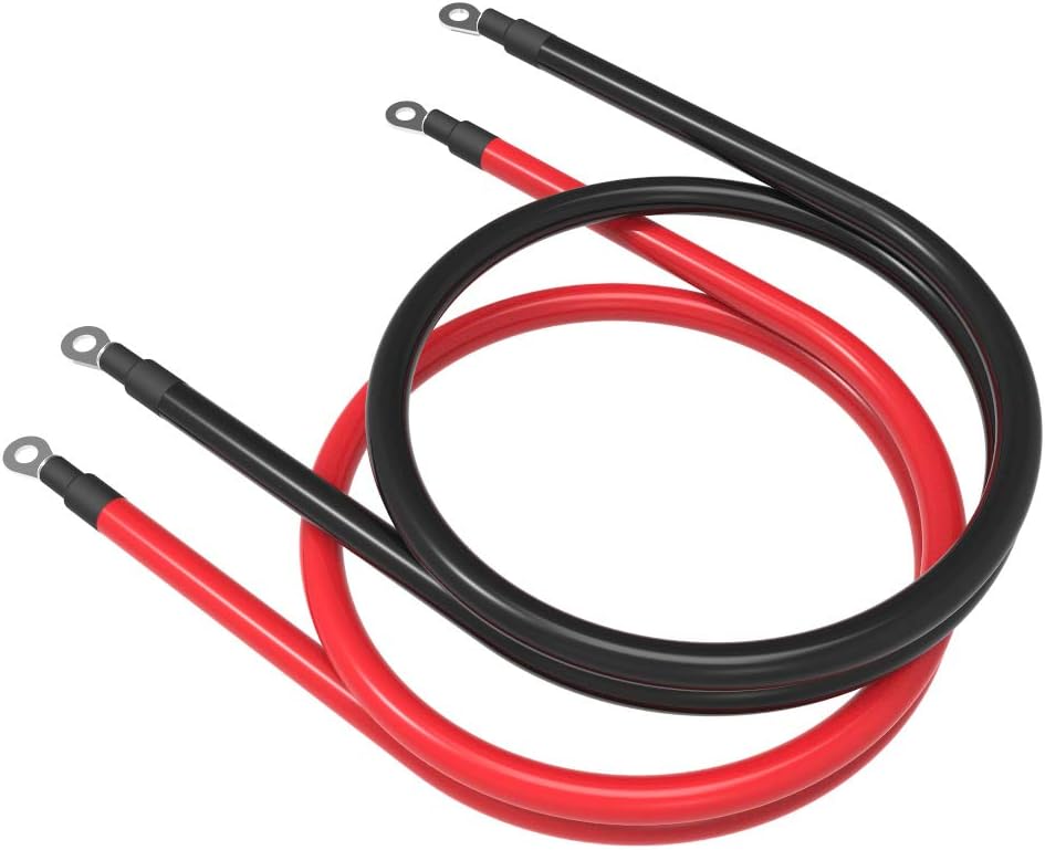 4 AWG Gauge Red + Black Pure Copper Battery Cables Power Inverter Wire Set for Solar, RV, Car, Boat, Automotive, Marine, Motorcycle with 3/8 in Lugs (4 AWG, 1.5 Feet)