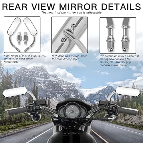 Image of DREAMIZER Motorcycle Mirrors for Handlebars - Universal 8MM 10MM Side Mirror for Street Bike Bobber Cafe Racer Touring Cruiser (Oval-Chrome)