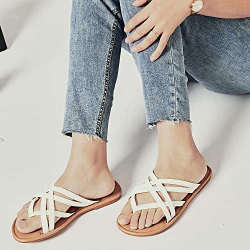 Image of Luoika Women's Wide Width Flat Sandals, Flip Flop Casual Strapy Sandals Slip on Summer Beach Shoes for Women.