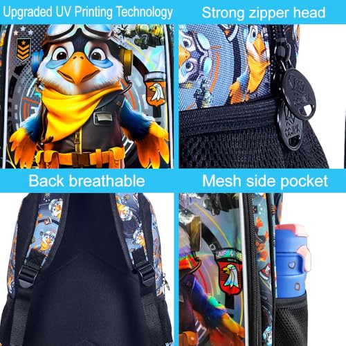 Image of 3Pcs Boys Backpack, 16 inch Kids Bookbag with Lunch Box, Eagle School Backpacks for Elementary Preschool Kindergarten (Black)