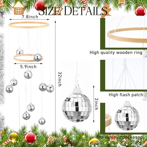 Image of Dazzling Christmas Disco Ball Ornament Moving Spiral Spinning Ball 32 Inch High Natural Bamboo Circle for Indoor Outdoor Porch Yard Garden Patio Room Xmas Party Decoration