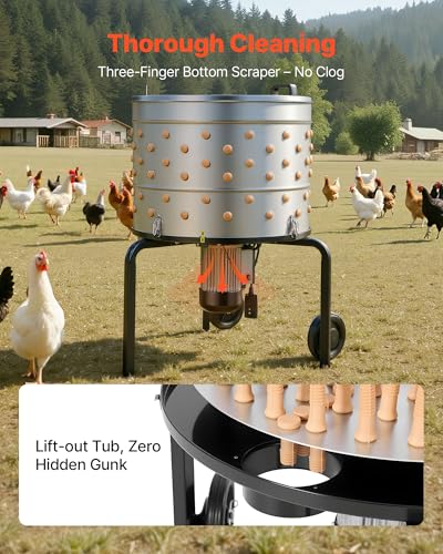 Image of VEVOR Chicken Plucker Machine, 25.6 in Drum, 1200W & 275RPM Electric Chicken Plucking Machine with 158 Soft Fingers & Transport Wheels, Stainless Steel Feather Remover for Processing 4 Chicks Once