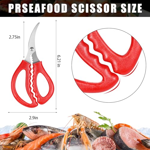 Image of Gisafai 50 Pcs Kitchen Seafood Scissors for Crab Bulk,Leg Scissors Multifunctional Stainless Steel Shears Crab Leg Crackers Fish Shrimp Lobster tools for Kitchen Seafood Peeling (Red)