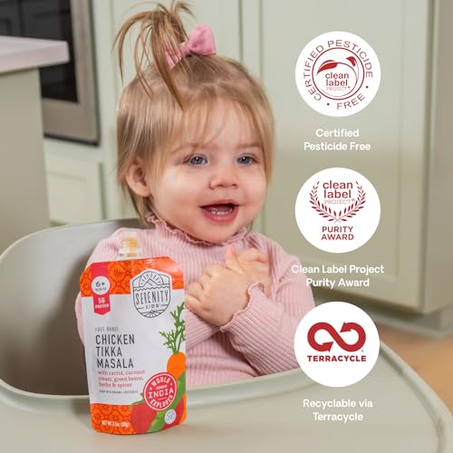 Image of Serenity Kids 6+ Months World Explorers Baby Food Pouches Puree Made With Ethically Sourced Meats & Organic Veggies | 3.5 Ounce BPA-Free Pouch | Chicken Tikka Masala | 1 Count