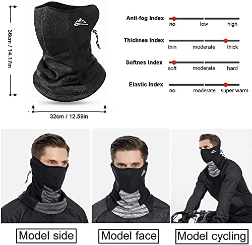 Neck Warmer Face Masks Washable With filter Winter Snoods for Men Women Cycling Motorcycle (Black + grey)