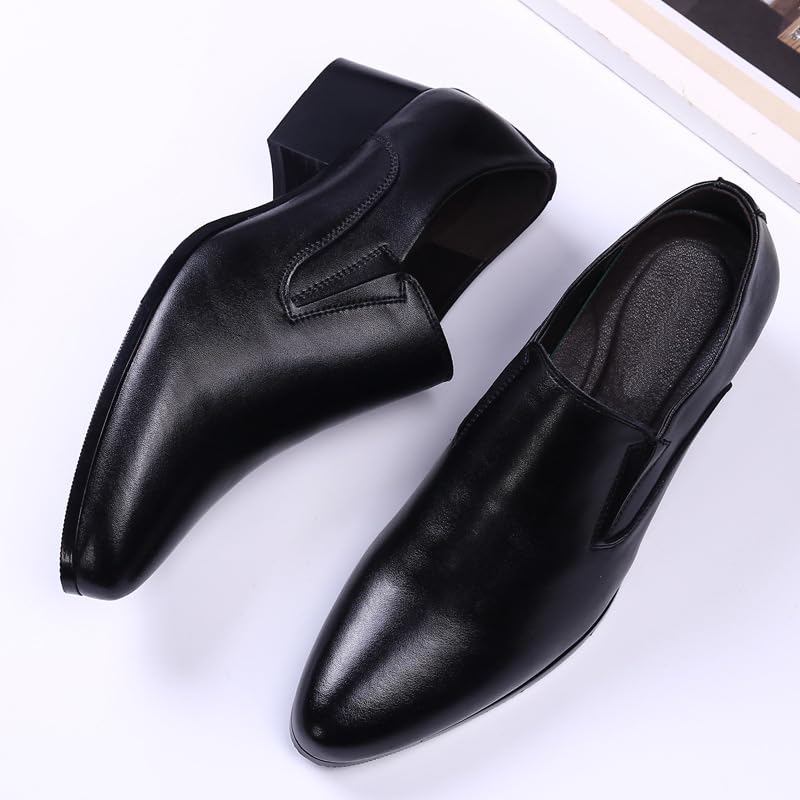 Battle Men Men's Leather Slip-On Dress Shoes with Pointed Toe, Chunky Heel, 2-Inch Elevator Shoes for Business or Wedding Events4