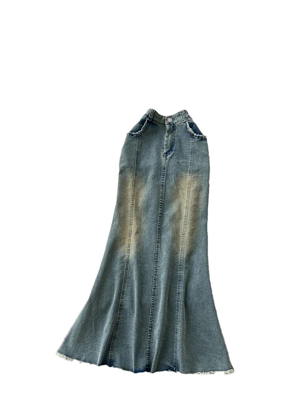 Women Denim Sets Straples Sleeveles Long Skirt Women Pocket Retro Skirt Suits