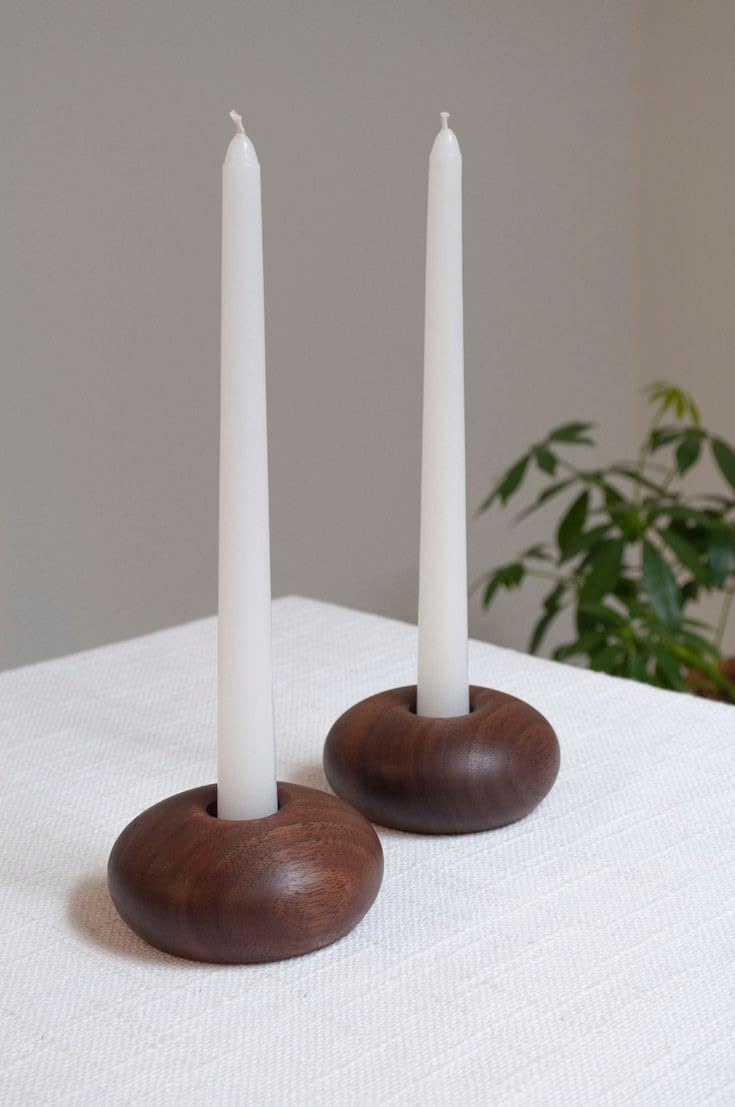 Handcrafted Wooden Candle Holder Set of 2 for Taper Candles | Modern Rustic Wooden Candle Stand for Dining Table & Home Decor | Decorative Handmade Candle Holders-picture-29