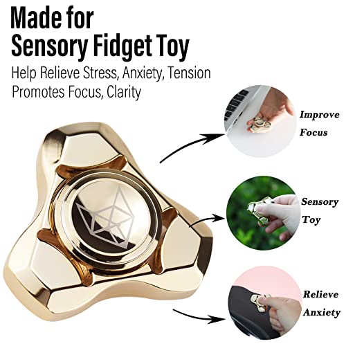 Image of FREELOVE Premium Metal Fidget Spinner for Adults, Stainless Steel Heavy Silent Spinner with Precision Bearing, Small Office Desk Toy & EDC for Stress Relief Focus ADHD, Gold