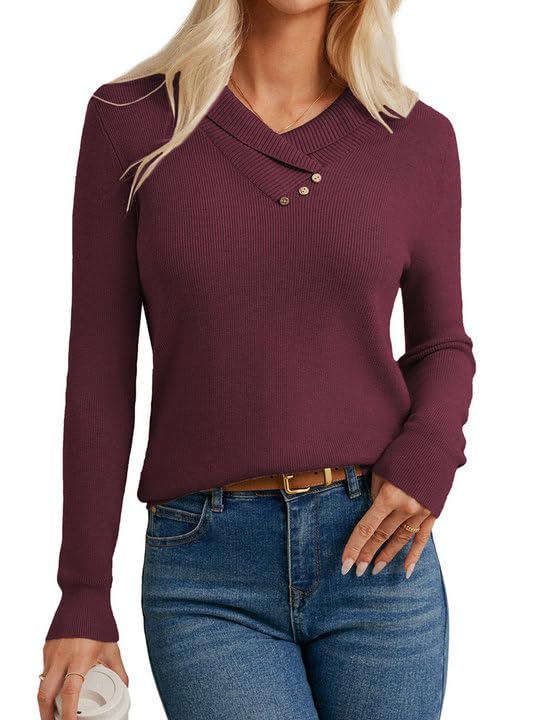 GRACE KARIN Sweaters for Women 2025 Fall Long Sleeve V Neck Collared Knitted Pullover Sweaters Dressy Casual Tops