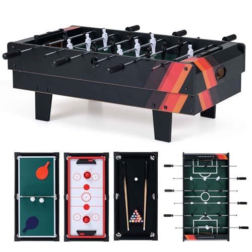 HOMASIS 4 en 1 Table de Jeu en Bois, pour Enfants et Adultes,Table de Baby-Foot avec Plateaux Empilables de Billard, Air Hockey, Baby-Foot, Tennis de Table...