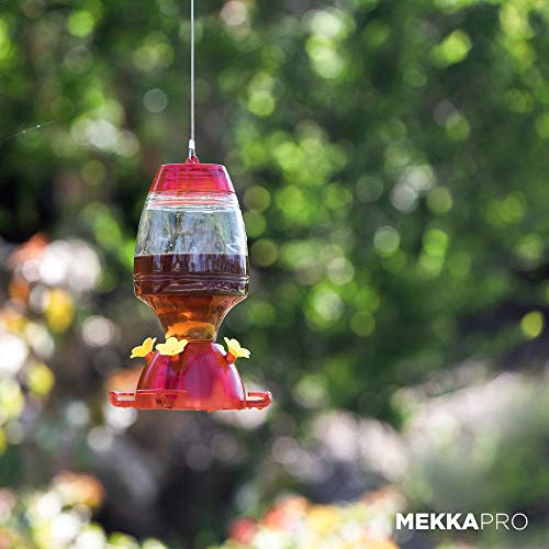 MEKKAPRO Oasis Hummingbird Feeder, 20 Ounce, Glass Hanging 4 Nectar Feeding Stations, Bright Red, Backyard Feeder