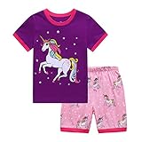 Koian Little Girls' Short Pajamas Sets Toddler PJS Cotton Kids Sleepwears (Purple, 5T)