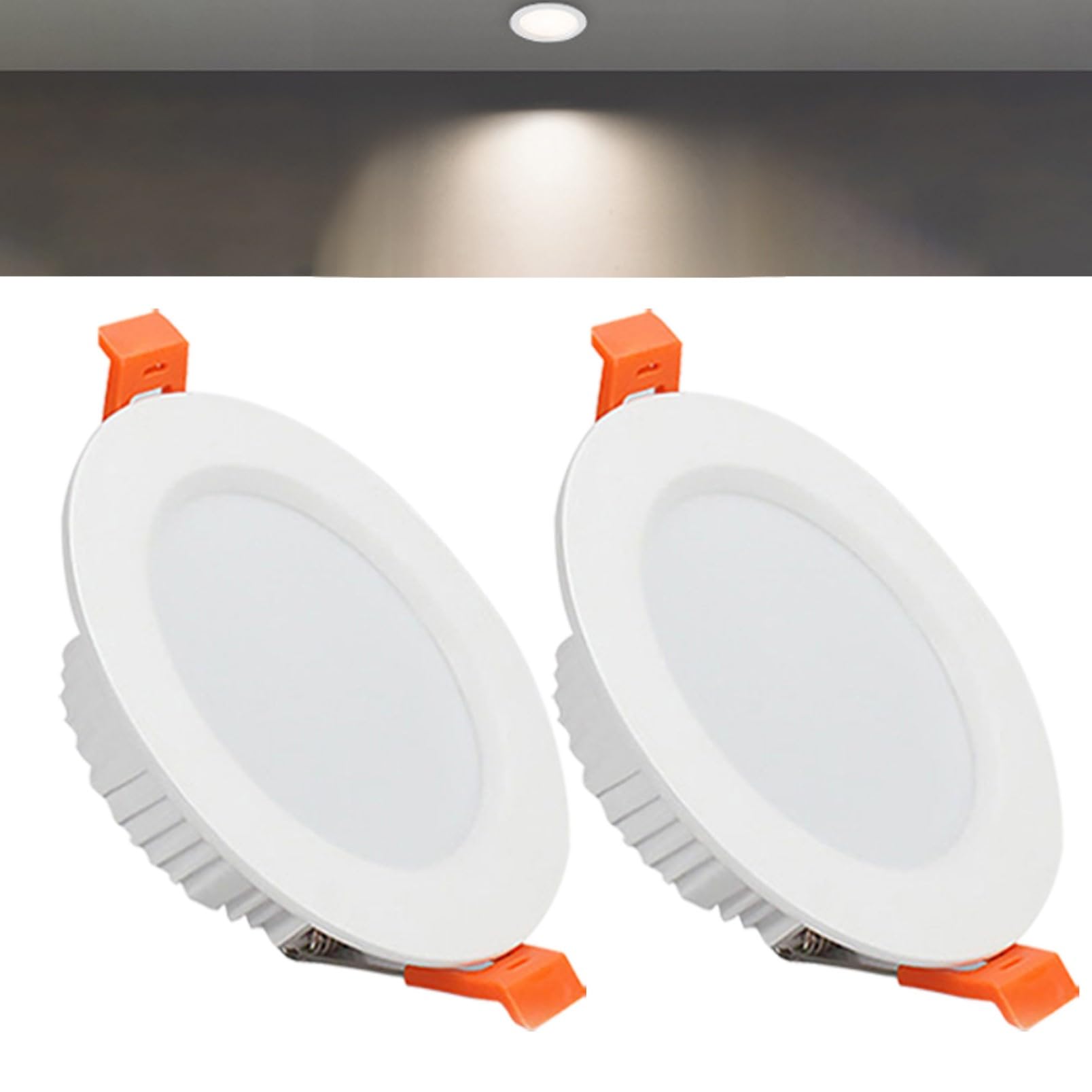 TTiiLoe 9W Round LED Recessed Ceiling Spotlights, 4000K Neutral White Ultra Slim Panel Ceiling Light, Cut Φ90-100mm, AC110-240V Downlights for Hallway Stairwell Showroom, 2 Pack