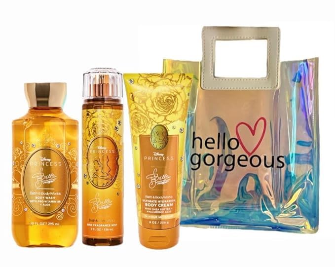 BELLE -White Barn Bath Body/Work - PRINCESS- 3 Piece Bundle - Premium Beauty - Full Size and Hello Gorgeous Gift Bag (Packaging May Vary)