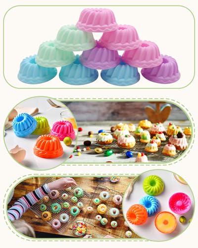 Foto von Mlying Mini Gugelhupfform Silikon 24 Stück Gugelhupf Backform Wiederverwendbare Muffinförmchen Cupcake Klein Kuchenform Mini Gugelhupf Ø 6,5cm, Höhe 3,5 cm (8 Farben)