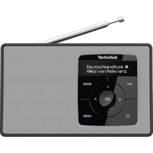 TechniSat DIGITRADIO 2 Portable DAB+/FM Radio with built-in battery, Bluetooth, OLED display, alarm, headphone jack, 1 W RMS, Black/White