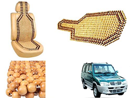 Image of Car Bead Seat Wooden Beads Cushion Cover Pad for Mahindra Rhino, Acupressure Sitting Seat Cover | Cream Color - Pack of 1
