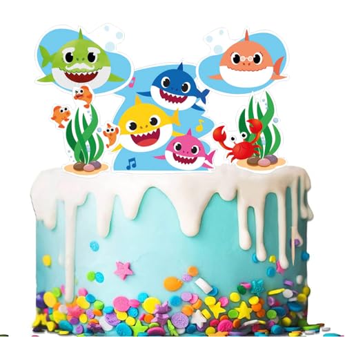 Cake Topper Picks con cartoncino sagomato 5pz personaggio a scelta per compleanno ed eventi di ogni genere elementi decorativi decorazioni per dolci (Baby Shark)