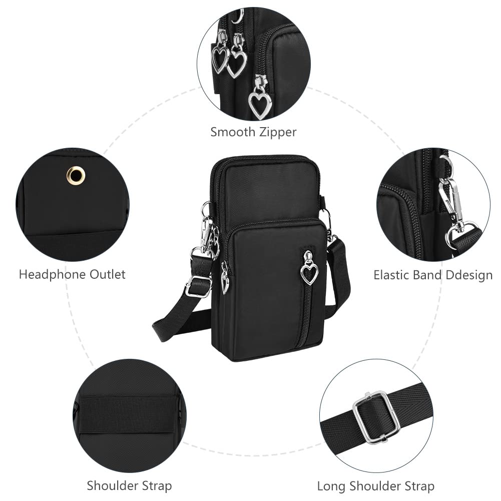 Aucuu Borsa a Tracolla da Donna in Nylon, Mini Borsa a Tracolla con Cinghie Regolabili Staccabili, Fascia da Braccio per Cellulare con Porta Cuffie per Cellulari Sotto i 7"