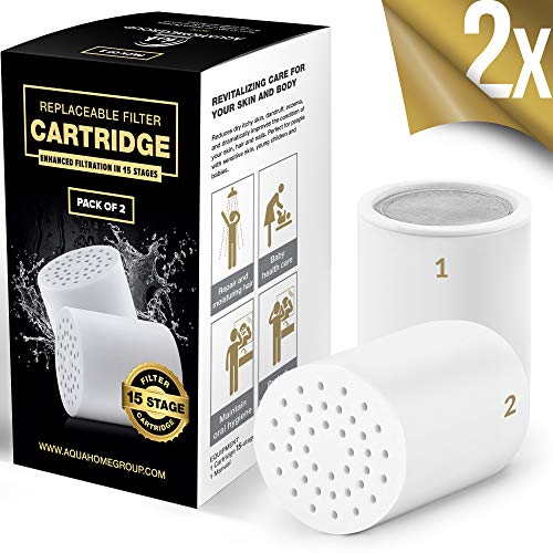 AquaHomeGroup Lot de 2 cartouches filtrantes de rechange de qualité supérieure (pas de boîte), compatibles avec tous les filtres de douche de design similaire EW-SF  15