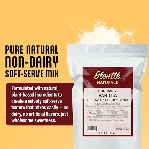 Blentte - Non-Dairy Vanilla Soft Serve Mix – Vegan Ice Cream Base for Frozen Yogurt, Gelato & Dessert Makers – All-Natural Plant-Based Powder for Creamy, Delicious, Low-Fat Frozen Treats – 2.8 lbs