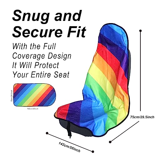 Image of Car Seat Cover Protector Front Seats,for Gym Workout,Running,Swimming,Beach and Hiking,Waterproof Sweat Towel Bucket Seat Covers for Cars SUV Trucks (Rainbow, 2Pcs)
