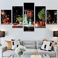 SIGNWIN 5 Panel Canvas Wall Art City Illuminations for Home Decorations Ready to Hang - 60