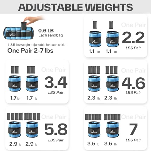 Image of Sportneer Adjustable Ankle Weights for Women and Men 7 lbs /Pair Adjustable Leg Weights with Secure Straps, Strength Training Weighted for Yoga, Walking, Running, Aerobics, Gym, Physical Therapy