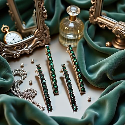 2 Piezas Pinzas para el Cabello con Diamantes de Imitación Verde Brillante, Pinzas Vintage Estilo Cocodrilo, Accesorios para el Cabello para Mujer miniatura 3