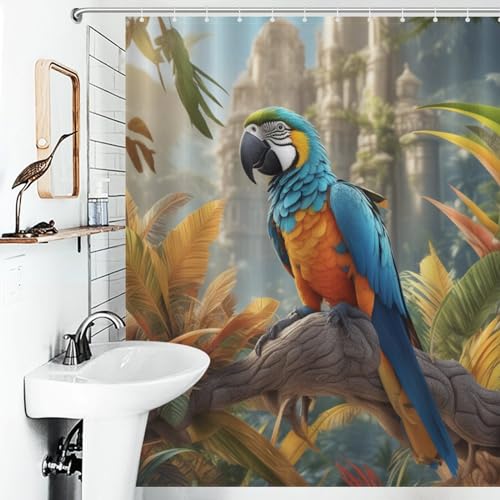 Rideau de douche perroquet 152x183 cm en polyester lavable pour baignoire