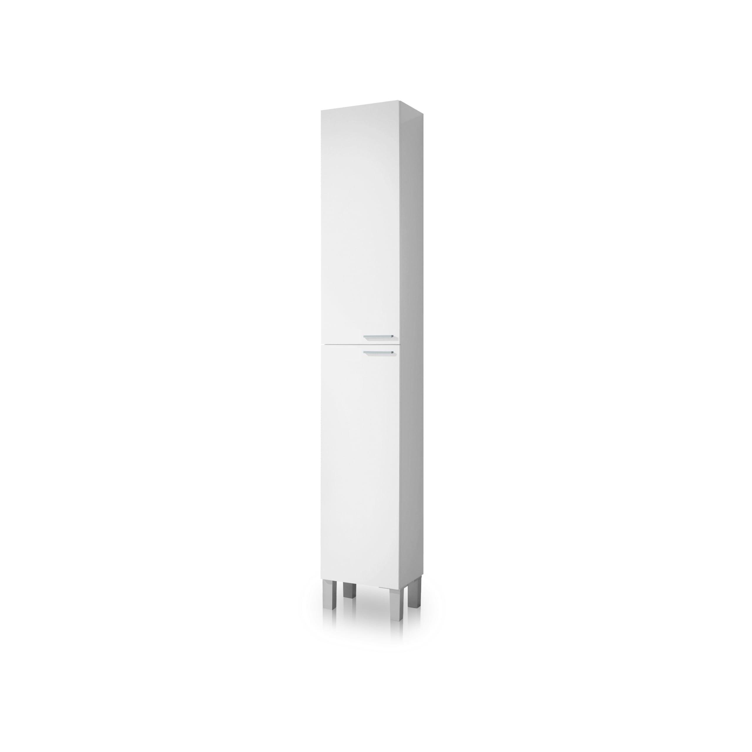 duehome | Mueble de Baño, Columna de baño 2 Puertas y 4 Patas, Modelo Inspire, Acabado en Color Blanco Brillo, Medidas: 30 cm (Ancho) x 182 cm (Alto) x 25 cm (Fondo)