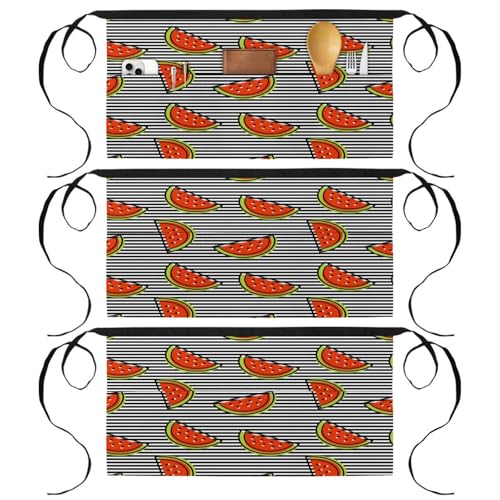Tabliers courts à 3 poches lot de 3 demi-tabliers de cuisine rayures citron 60x30.5cm