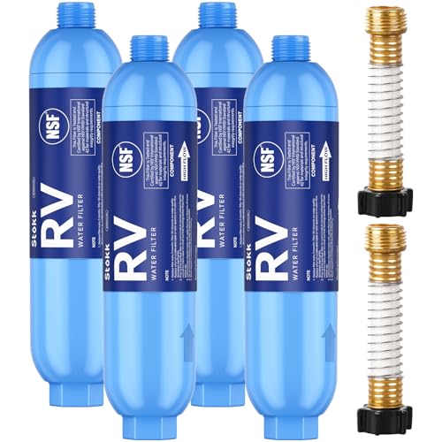 Image of Stokk RV Water Filter with 2 Flexible Hose Protectors 4 Pack, NSF Certified