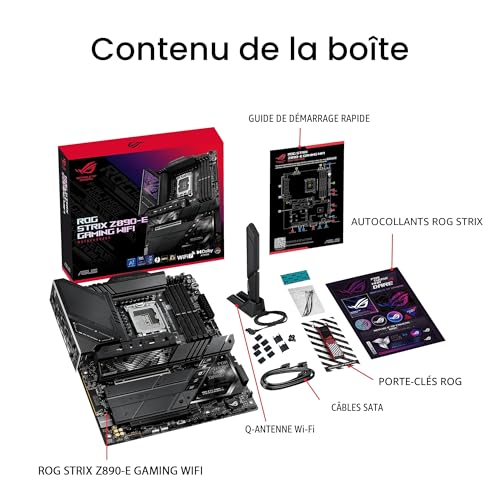 ASUS ROG Strix Z890-E Gaming WiFi – Carte mère Gaming Intel ATX (DDR5, 18+1+2+2 DrMOS, PCIe 5.0, 7 x M.2, WiFi 7, AI Overclocking, AI Networking II, Aura Sync RGB)