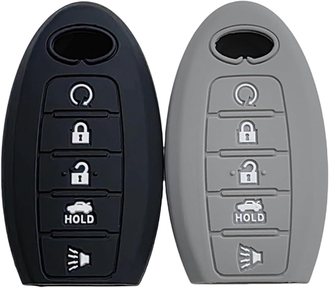 Key Fob Cover for QX80 QX60: 5 Buttons Key Fob Case Replacement Fit for Infiniti Q50 Q60 QX50 QX55 QX60 QX80 2016 2017 2018 2019 2020 2021 2022 2023 2024 S180144014 S180144320 | Black & Gray
