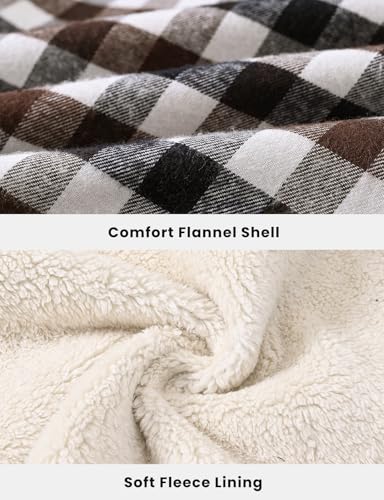 TBMPOY Men's Flannel Shirt Jacket Fleece Lined Plaid Sherpa Full Zip Winter Hoodie Warm Coat Casual Zipper Pockets4