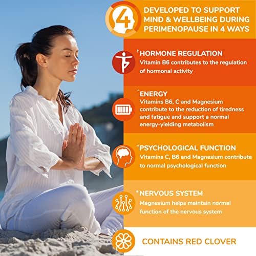 Health & Her Perimenopause Mind+ Supplements for Women - Support for Cognitive Function, Mental Energy & Wellbeing - Contains Red Clover - 1 Month Supply - 30 Perimenopause Supplements - Vegan