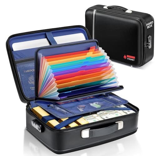 Ytonet Caja Fuerte Ignifuga con Cerradura, Caja Ignifuga Documentos Rígido Maletín Ignífugo 15.6 Pulgadas para Computadora Portátil Impermeable Protección Dinero, Pasaporte, Objeto de Valor, Negro